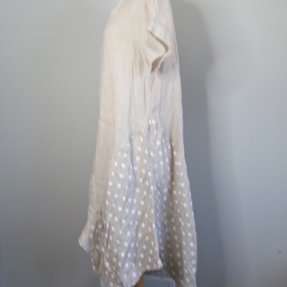 NWT Luca Vanucci 100% Linen Lagenlook Asymmetrical Hem Beige Dress Sz M - Picture 4 of 11